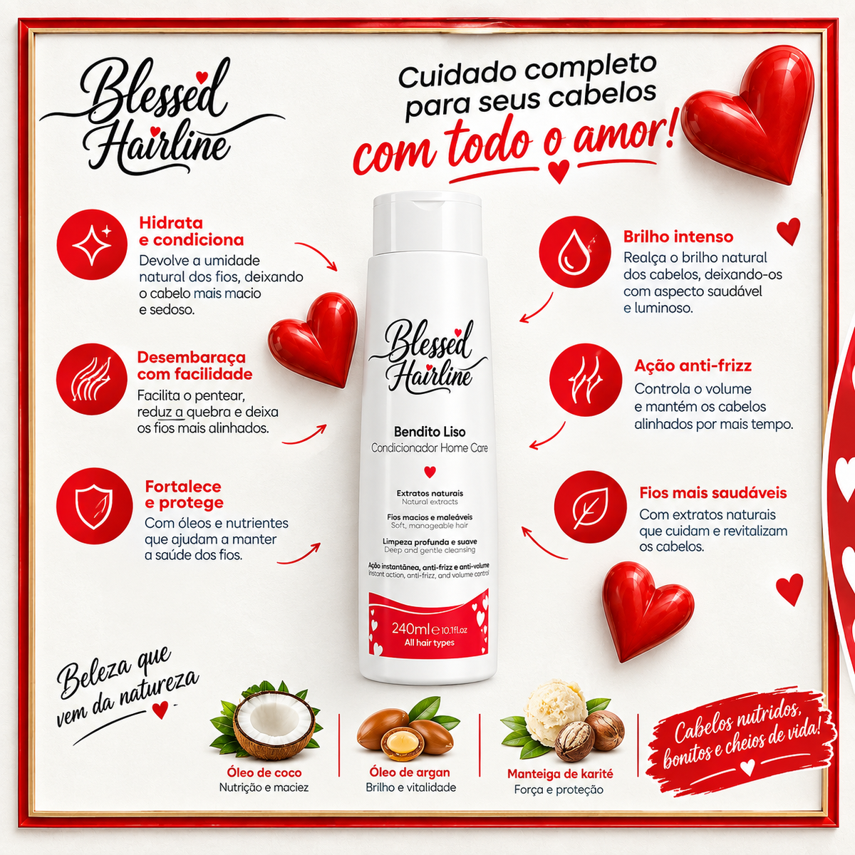 Condicionador Capilar Blessed Hairline Bendito Liso Home Care Pós-Progressiva 240ml