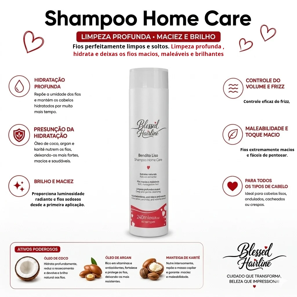 Shampoo Capilar Blessed Hairline Bendito Liso Home Care Pós-Progressiva 240ml