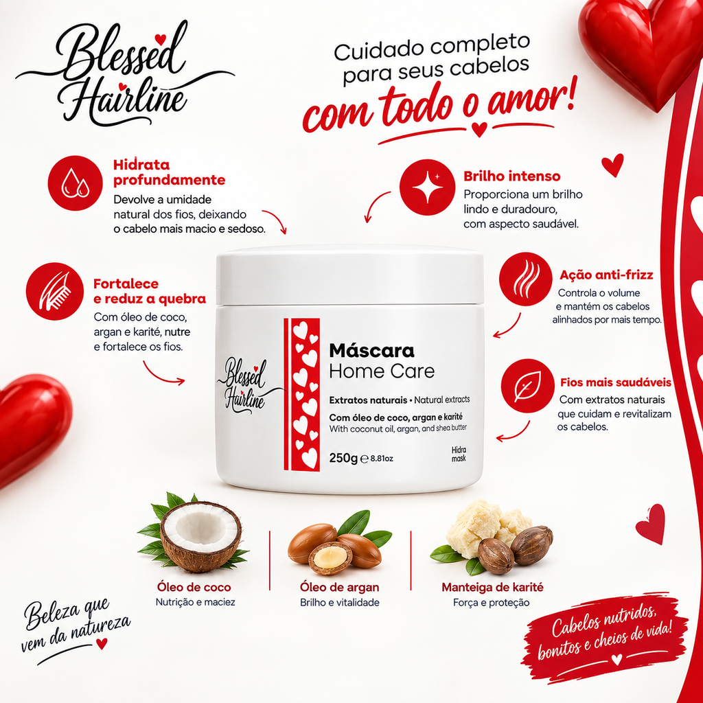 Máscara Capilar Blessed Hairline Bendito Liso Home Care Hidratação Pós-Progressiva 250ml